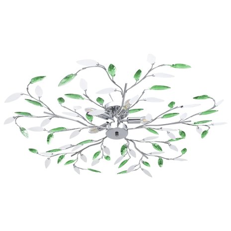 Plafondlamp met acryl kristallen bladarmen voor 5xE14 groen