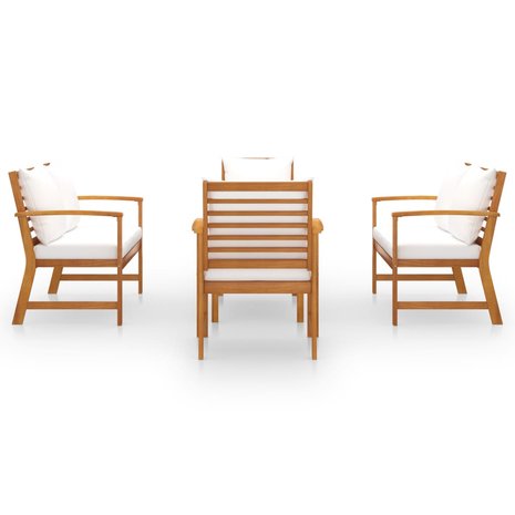 Loungeset Whoopy - 5 delig - met creme kussens - hout bruin