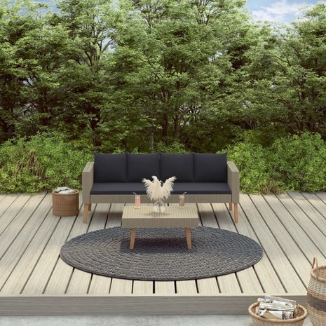 Tuinbank met tafel Manson - grijze kussens - poly rattan beige