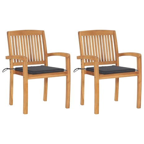Tuinstoelen Mayfair set 2 st - met grijze kussens - massief teakhout