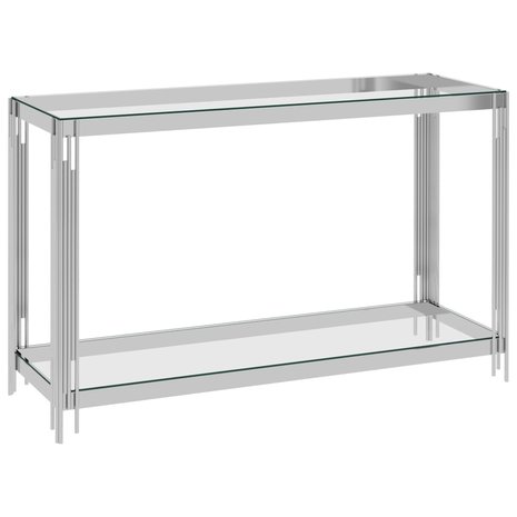 Sidetable 120x40x78 cm roestvrij staal en glas zilverkleurig