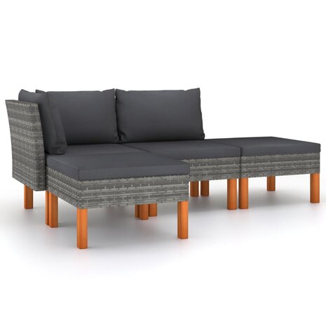 Loungeset Easy met kussens poly rattan grijs