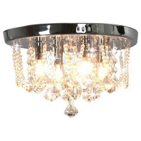 Kroonluchter Plafondlamp met kristallen kralen rond zilverkleurig
