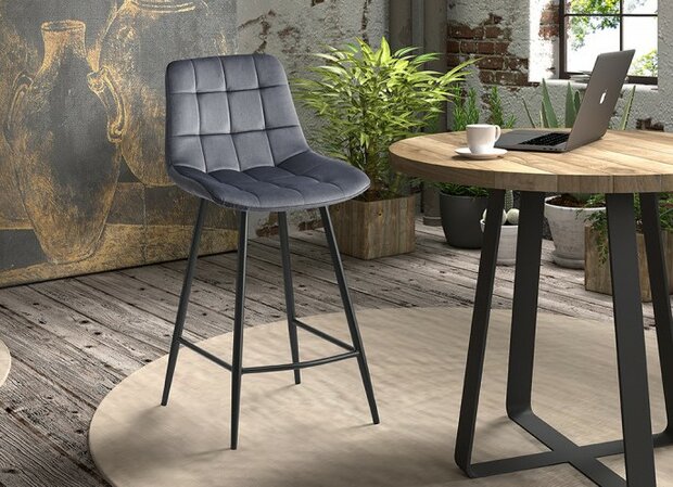 Counter chair Favo velvet grijs barkruk kookeiland