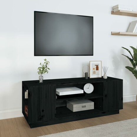 Tv-meubel Andries 110x35x40,5 cm massief grenenhout zwart