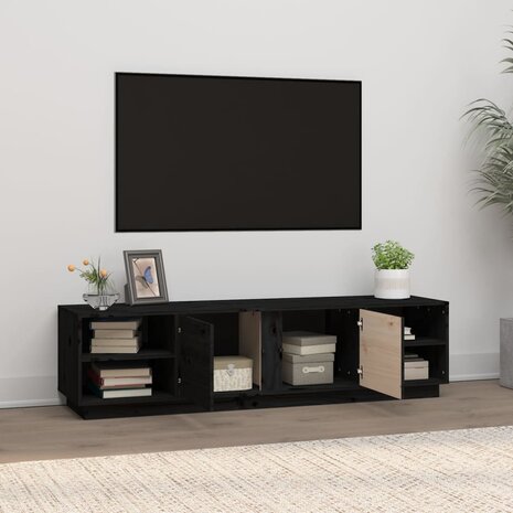 Tv-meubel Amber 156x40x40 cm massief grenenhout zwart