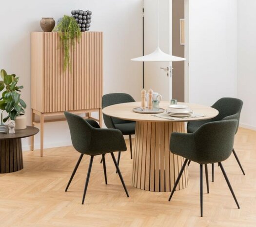 Eethoek Aylva rond 120 cm met 4 stoelen donker grijs