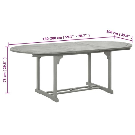 Tuintafel Fox 200X100X75 Cm Massief Acaciahout Grijs