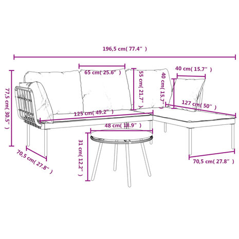 3-Delige Loungeset Hinke Met Kussens Poly Rattan Beige