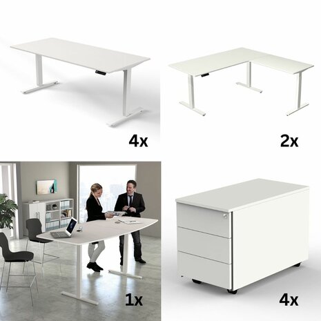 COMBIDEAL 4x bureau + 2x hoekbureau + 1x vergadertafel + 4x ladeblok