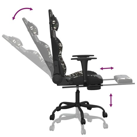 Gamestoel - Gaming stoel - Game stoel - Camouflage - Zwart - met voetensteun 