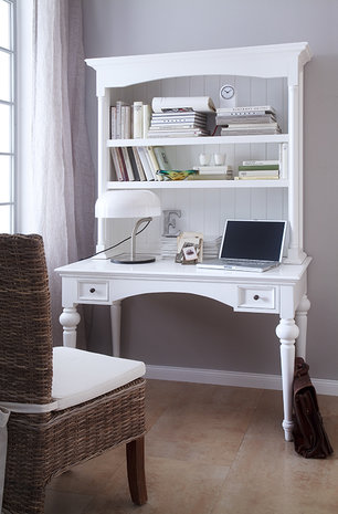 Meubelen-Online - Bureau secretaire Cottage wit met open vakken en lades