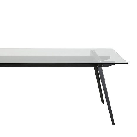 Eettafel Monti tafel helder glas met zwart metaal detail
