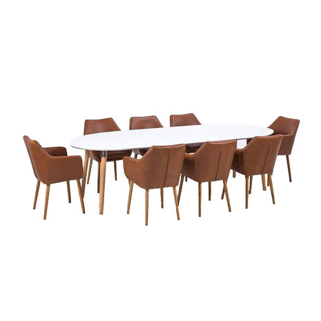 Meubelen-Online Vergadertafel TOP Meeting met 8 stoelen bruin eethoek