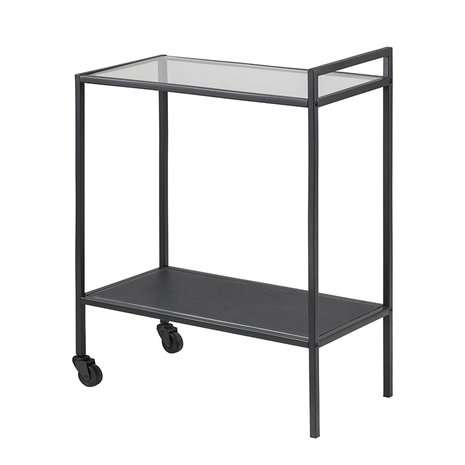 Meubelen-Online - Bijzettafel Honkytonk trolley met glas zijaanzicht