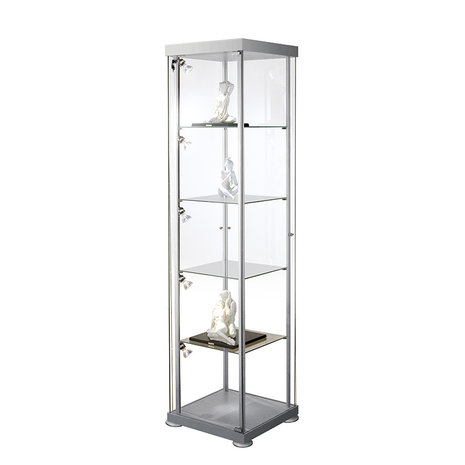 Vitrinekast glas vierkant glasvitrine met slot zijaanzicht