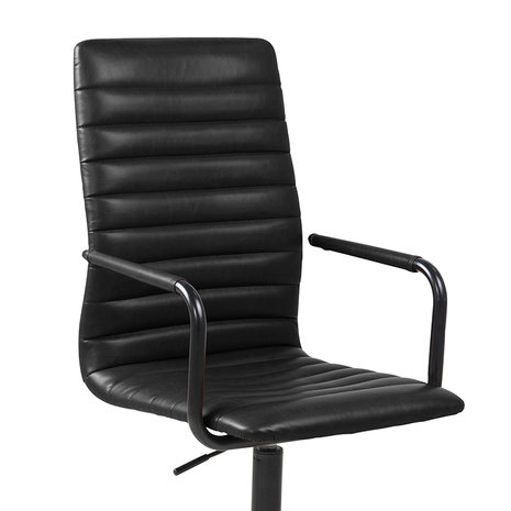 Bureaustoel Retro zwart PU leder met zwart metalen poten detail