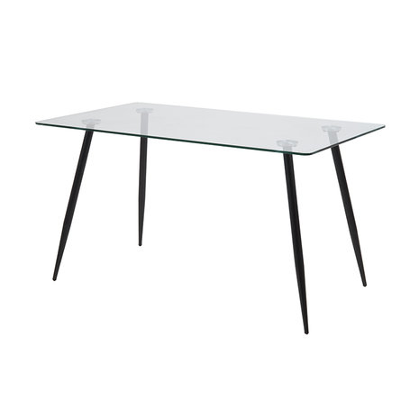 Meubelen-Online - Eettafel Fred glas met zwarte metalen poten