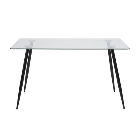 Eettafel Fred glas met zwarte metalen poten vooraanzicht