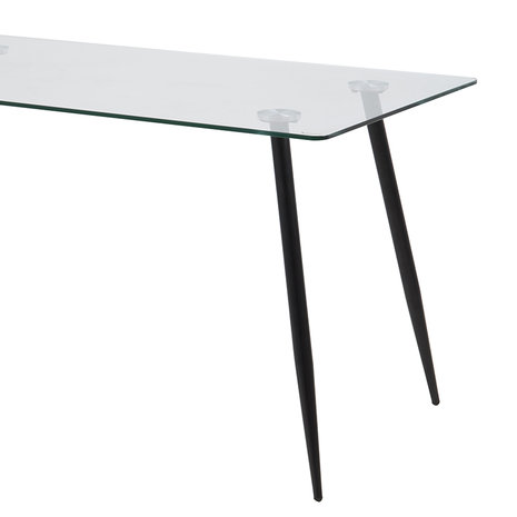 Eettafel Fred glas met zwarte metalen poten detail