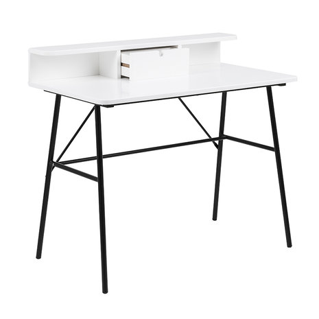Meubelen-Online - Bureau Minx wit met zwart design lade geopend