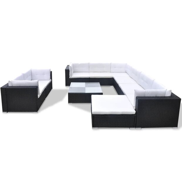 Meubelen-Online - Loungeset Alure met kussens poly rattan zwart 10-delig