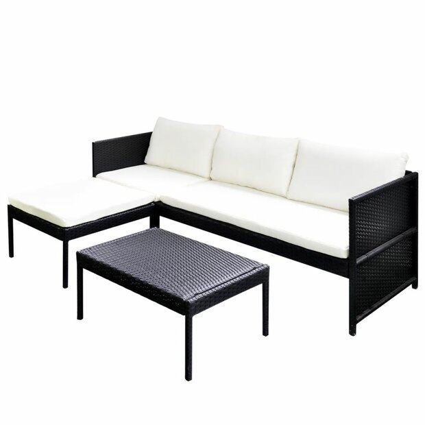 Meubelen-Online - Loungeset Padova met kussens poly rattan zwart