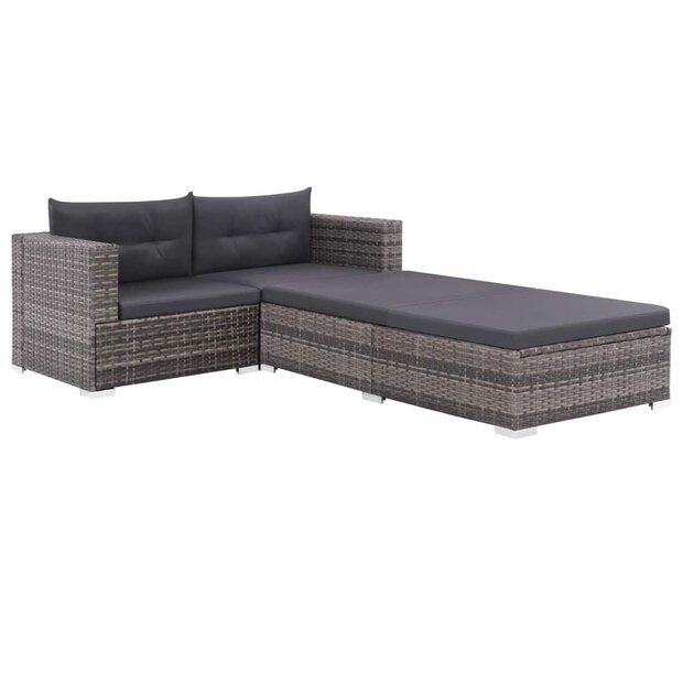 Meubelen-Online - Loungeset Melvin met kussens poly rattan grijs