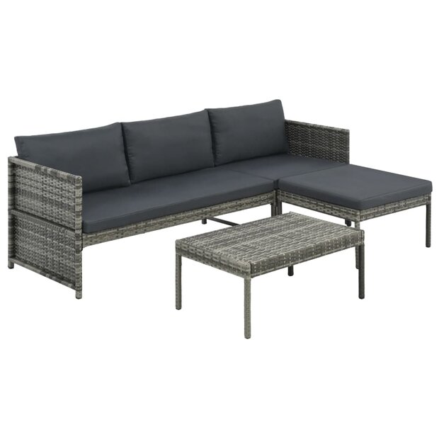 Meubelen-Online - Loungeset Mireille met kussens poly rattan grijs