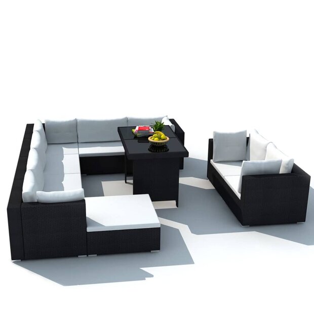 Meubelen-Online - Loungeset Marbella met kussens poly rattan zwart