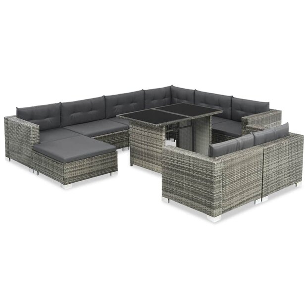 Meubelen-Online - Loungeset Madeira met kussens poly rattan grijs