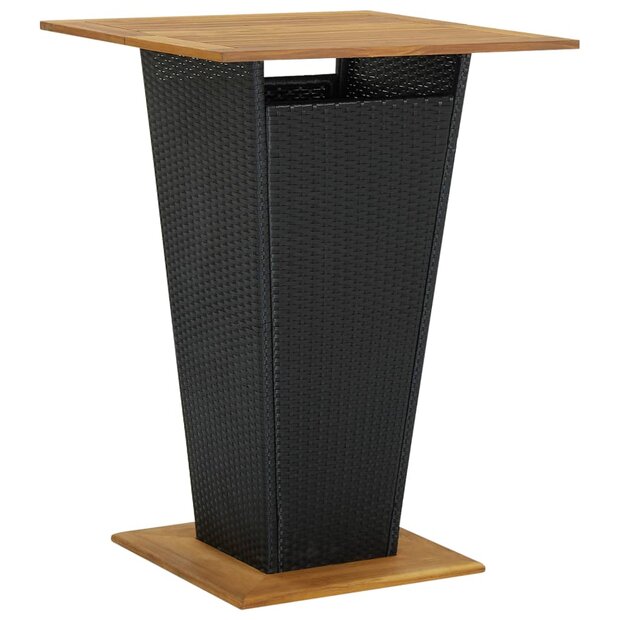 Bartafel 80x80x110 cm poly rattan en massief hout zwart
