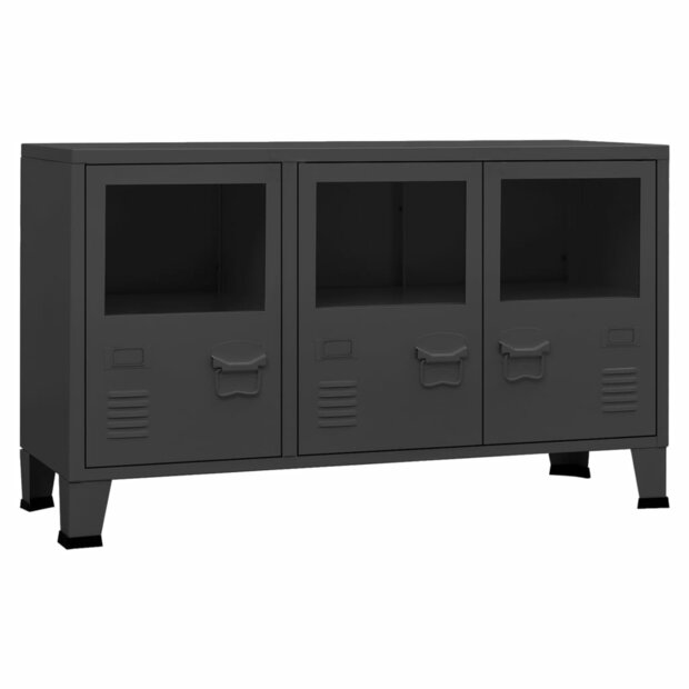 Dressoir industrieel 105x35x62 cm metaal en glas antracietkleur