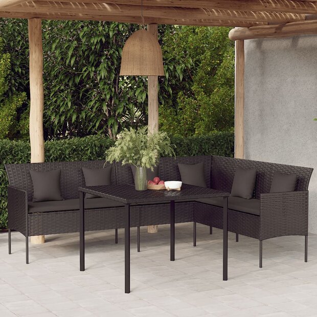 Loungeset Mieke Met Kussens Poly Rattan Zwart