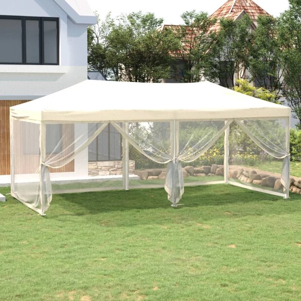 Partytent Inklapbaar Met Zijwanden 3X6 M Cr&egrave;mekleurig