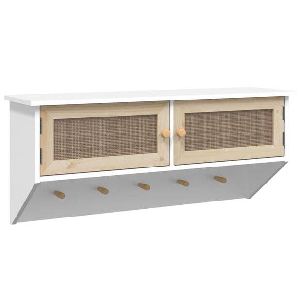 Wandkapstok Bewerkt Hout En Natuurlijk Rattan Wit Wit