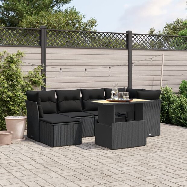 Loungeset Cupido Met Kussens Poly Rattan Zwart - 7-delig