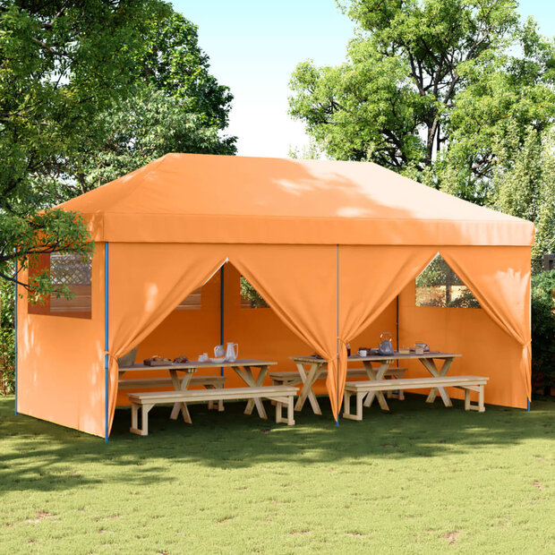 Partytent Oerrock inklapbaar pop-up met 4 zijwanden oranje