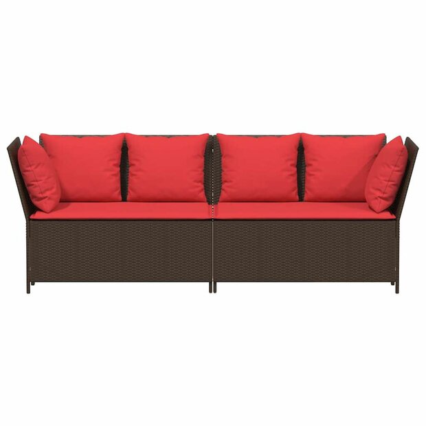 Tuinbank Soleil met rode kussens poly rattan bruin