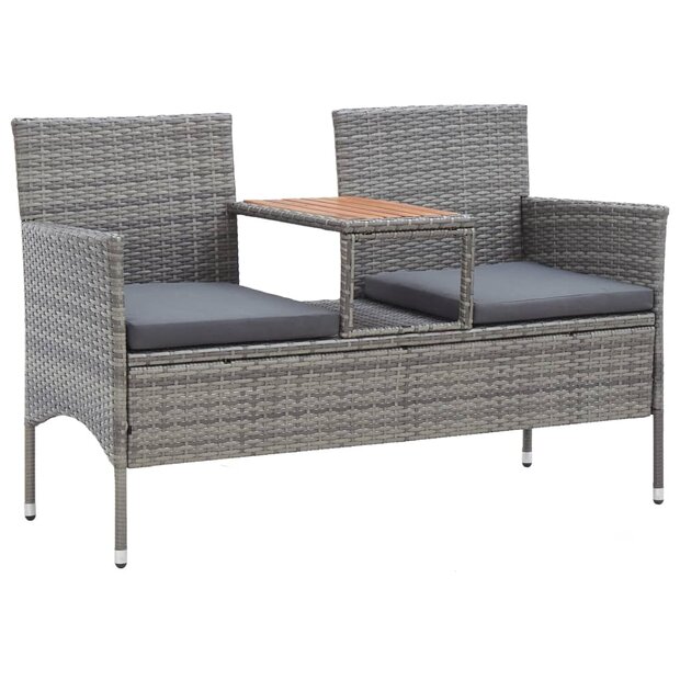 Tuinbank Twin 2-zits met tafeltje 143 cm poly rattan grijs