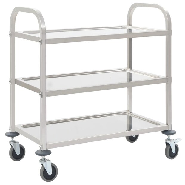 Keukentrolley RVS 3-Laags serveerwagen Roestvrij Staal 95 x 45 x 83.5 cm 