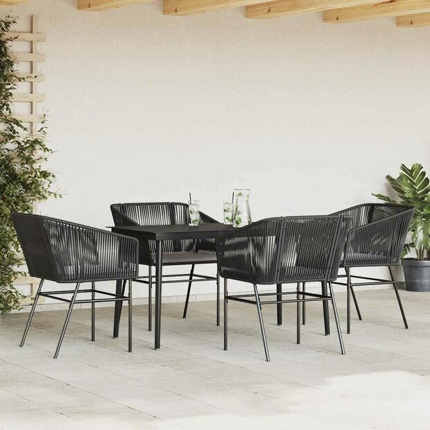 Tuinset Zwaan met kussens poly rattan en tafel met glas zwart