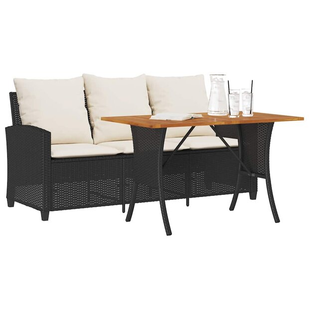 Tuinbank Calipso 3-zits met kussens &amp; tafel poly rattan zwart