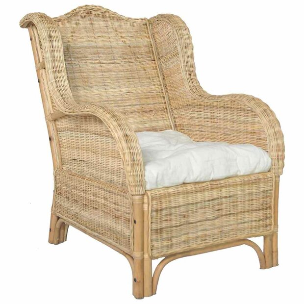 Fauteuil Romano met kussen natuurlijk rattan en linnen