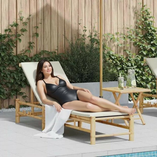 Ligstoel Moroso met kussens 55x199x30 cm bamboe