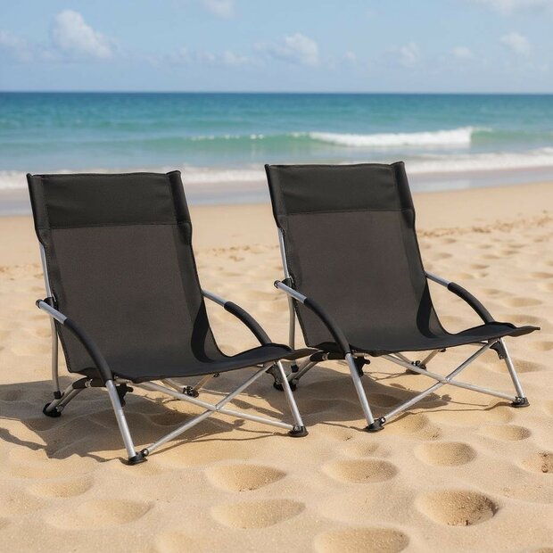 Strandstoelen 2 st inklapbaar stof zwart