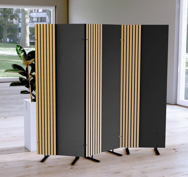 Kerkmann - Roomdivider Oxford - antraciet met eiken - geluiddempend kamerscherm