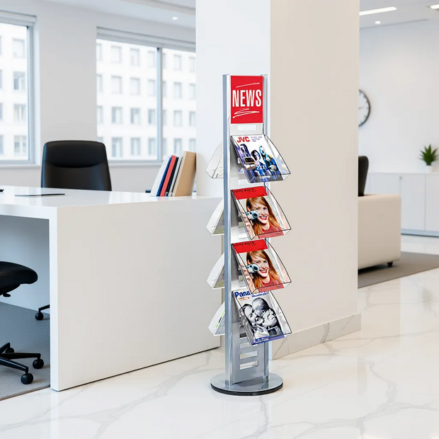 Folderhouder draaibaar staand 10 vakken 171cm