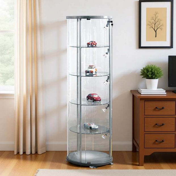 Vitrinekast glas rond glasvitrine met slot