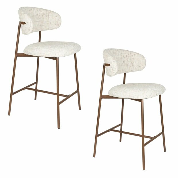 Counter chair Claes - Set 2 krukken - Stof offwhite - Poten hout